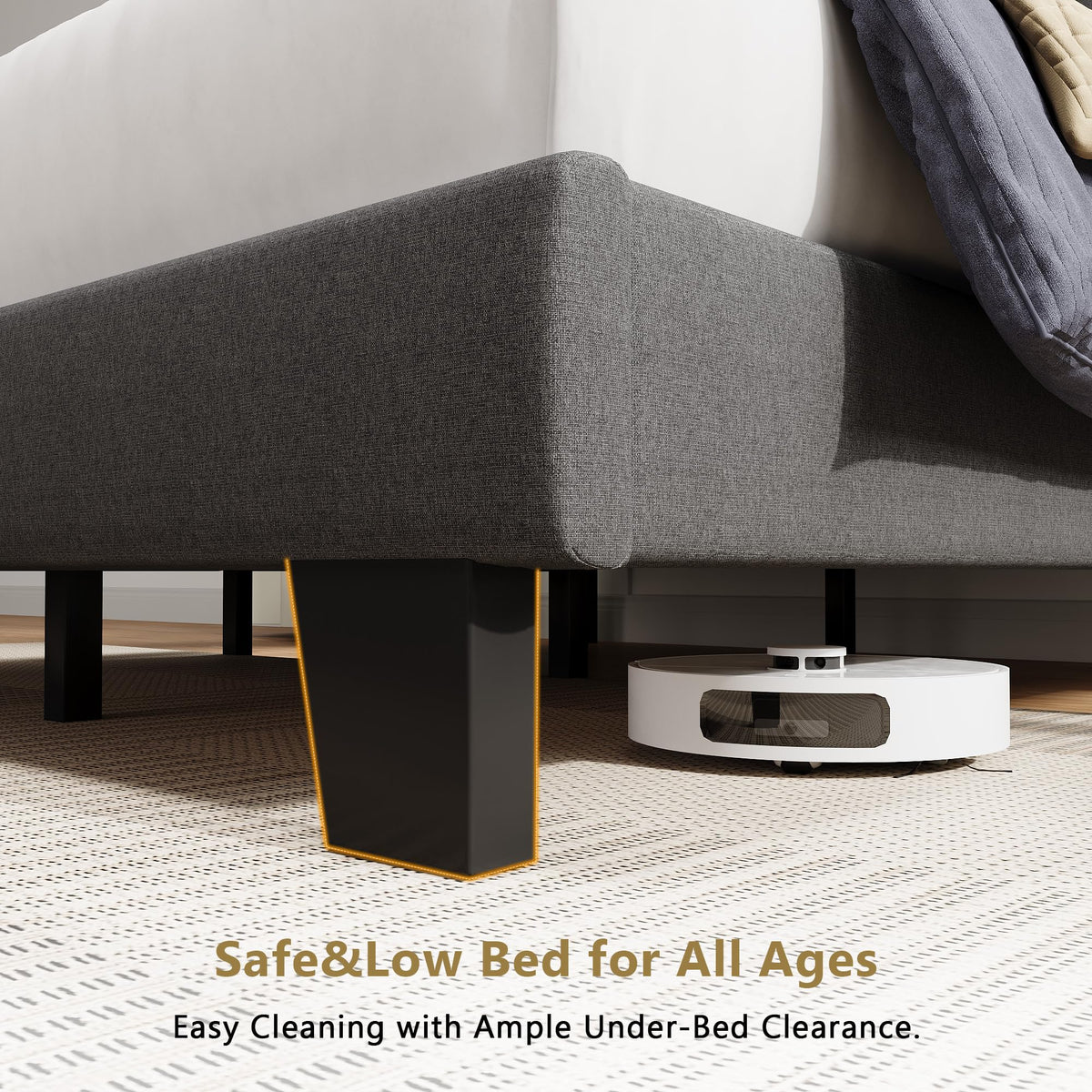 Queen Size Upholstered Platform Bed with Linen Headboard C1324